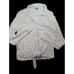 Charlotte Russe Fairycore Sheer Floral Tie Front Blouse Ivory Womens XL**